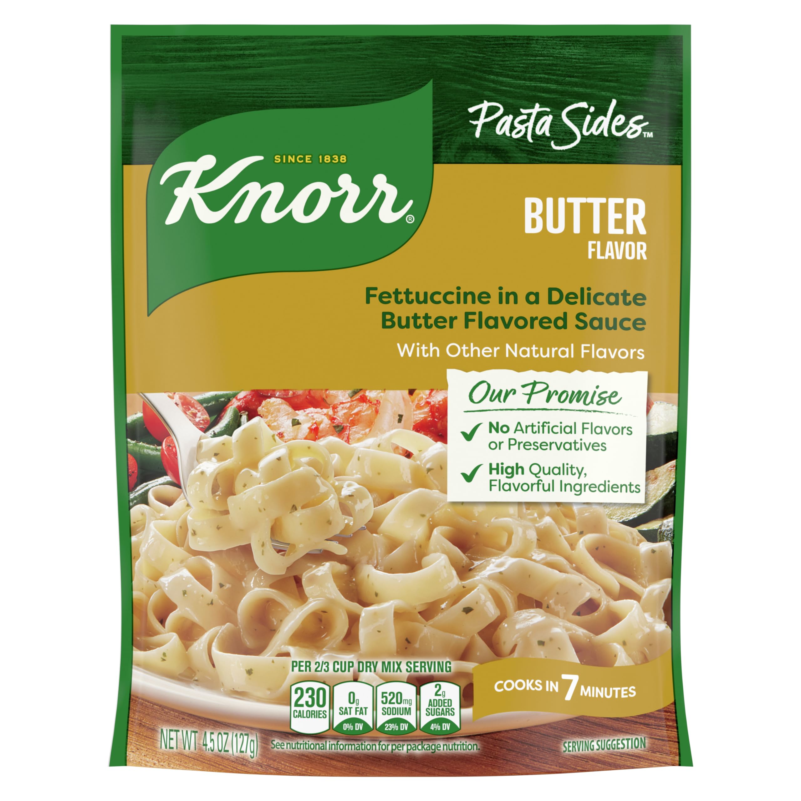 Knorr Pasta Sides Butter Fettuccine in a bowl, ready to serve as a tasty side.