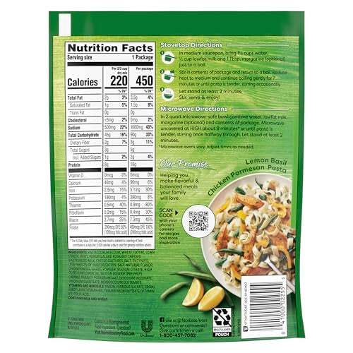 Knorr Pasta Sides Parmesan package on the counter highlights no artificial flavors.