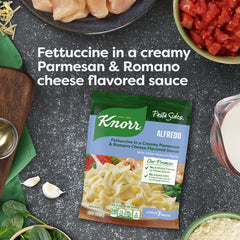Pan of Knorr Alfredo quick-prep seven minutes on the stove