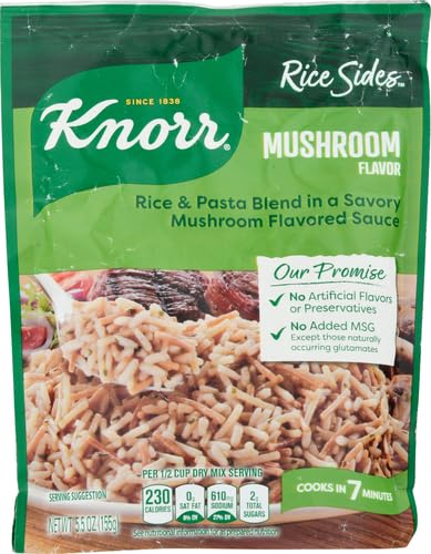 Microwaved Knorr Mushroom Rice ready to serve from a dish.