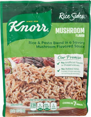 Microwaved Knorr Mushroom Rice ready to serve from a dish.