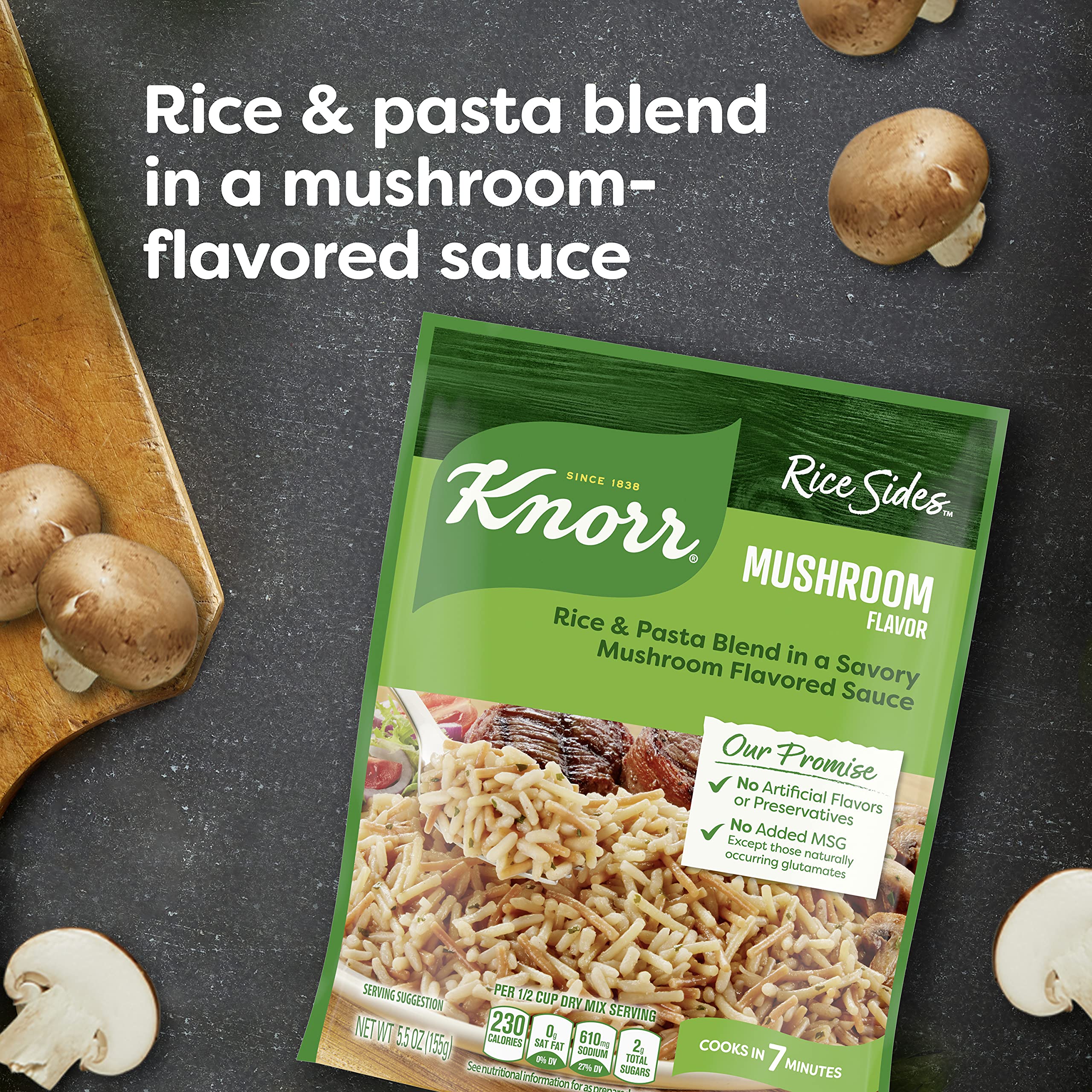 Natural flavors blended with mushroom sauce in Knorr Rice Sides.