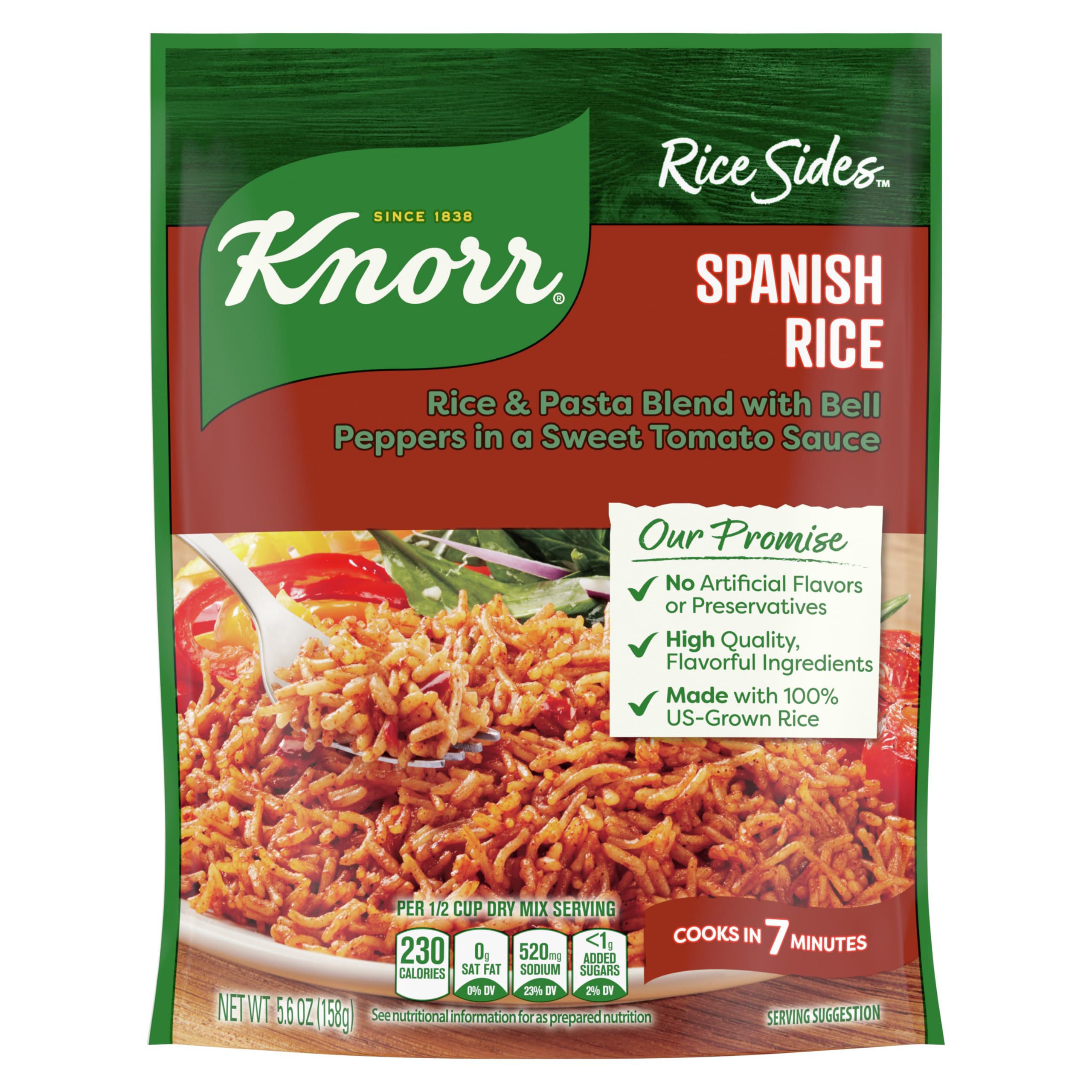 Knorr Rice Sides Spanish Rice pack shows a quick base for weeknight dinners.