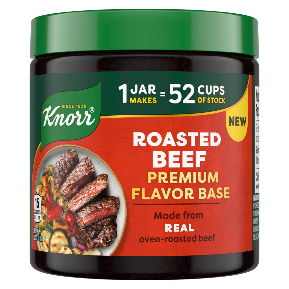 Knorr Roasted Beef Flavor Base jar closeup delivering rich flavor for soups.