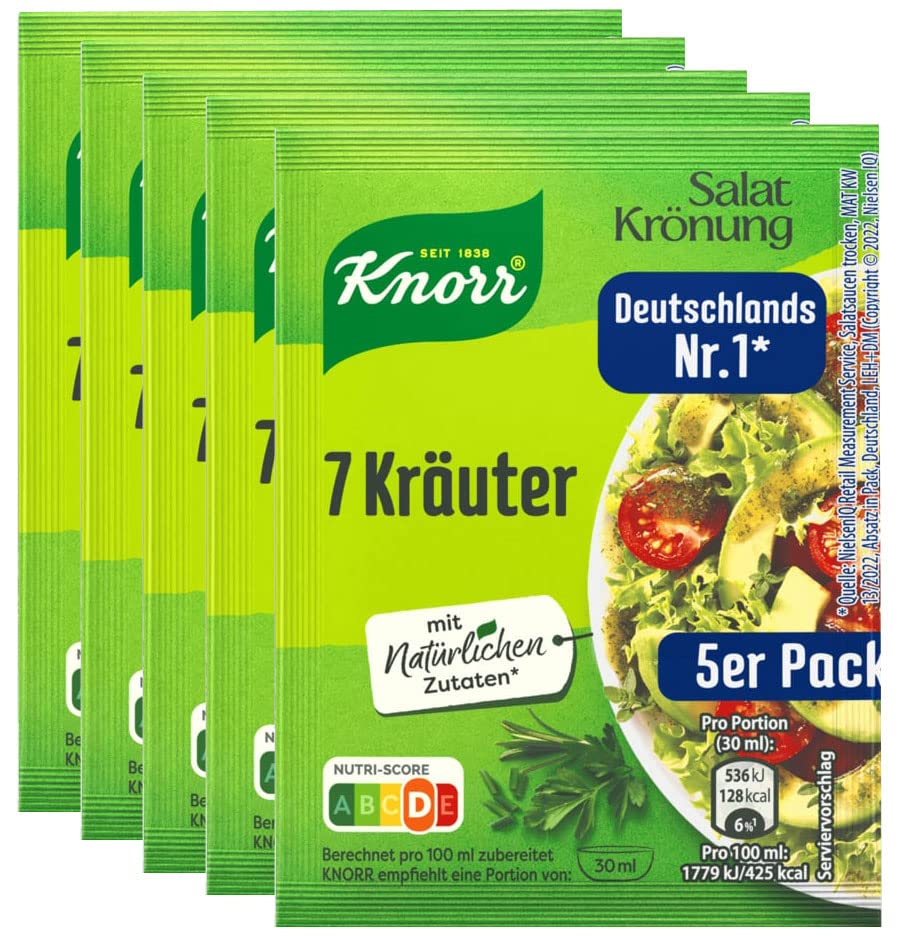 Knorr Salat Kroenung Seven Herbs 5-Pack box adds vibrant flavor to salads