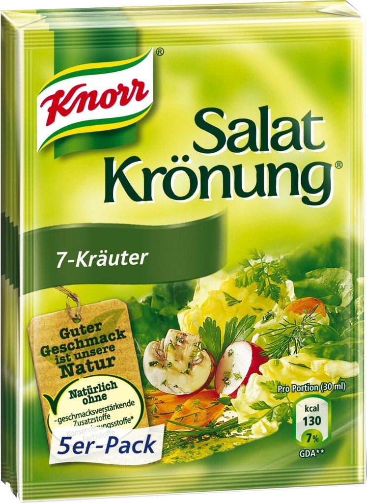 Knorr Seven-Herbs Salad Dressing bottle for fresh salads and flavor enhancement.
