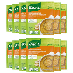 Knorr Sopa Pasta Chicken box front shows a 12-pack for quick meals.