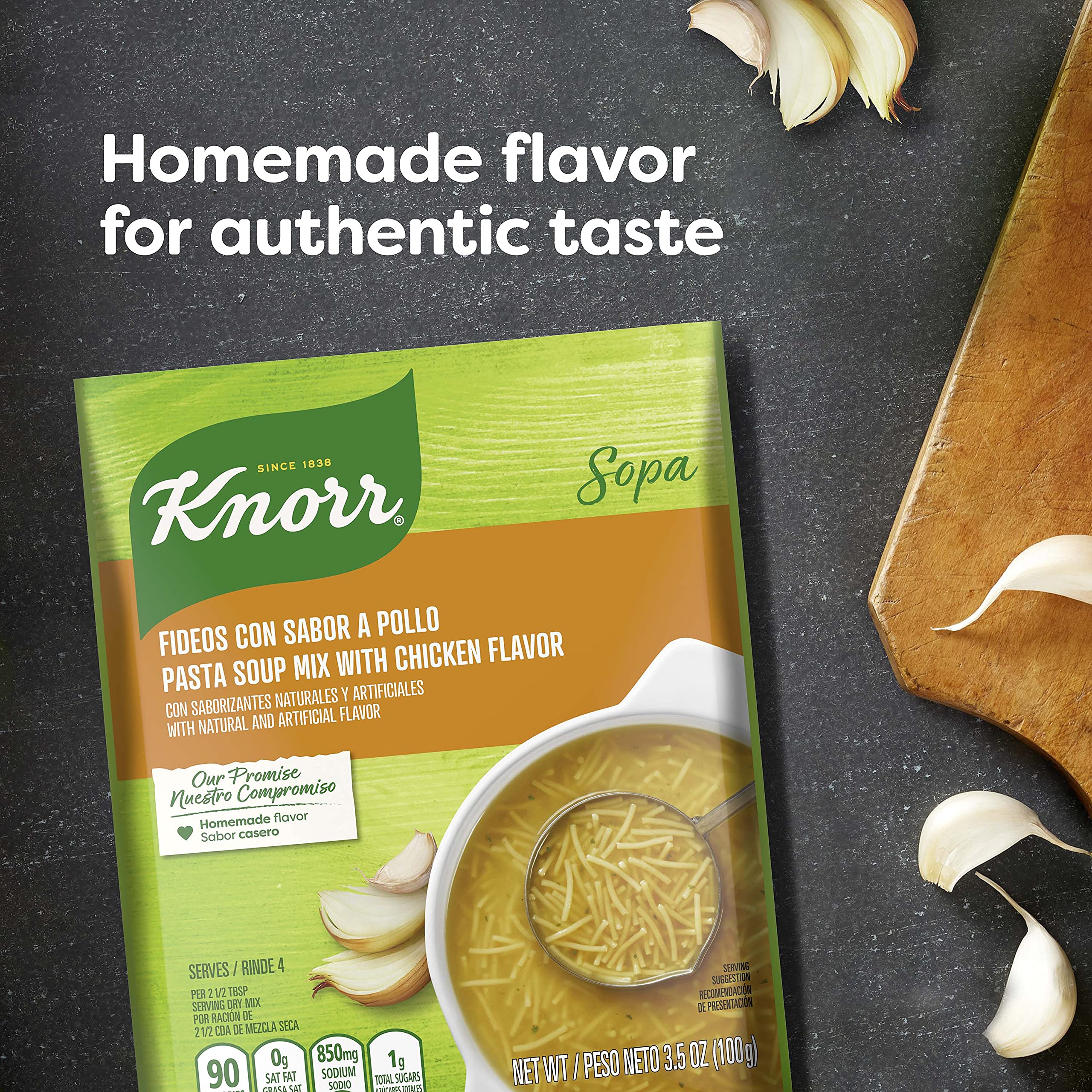 Knorr Sopa Pasta Chicken being stirred in a pot for a warm meal.