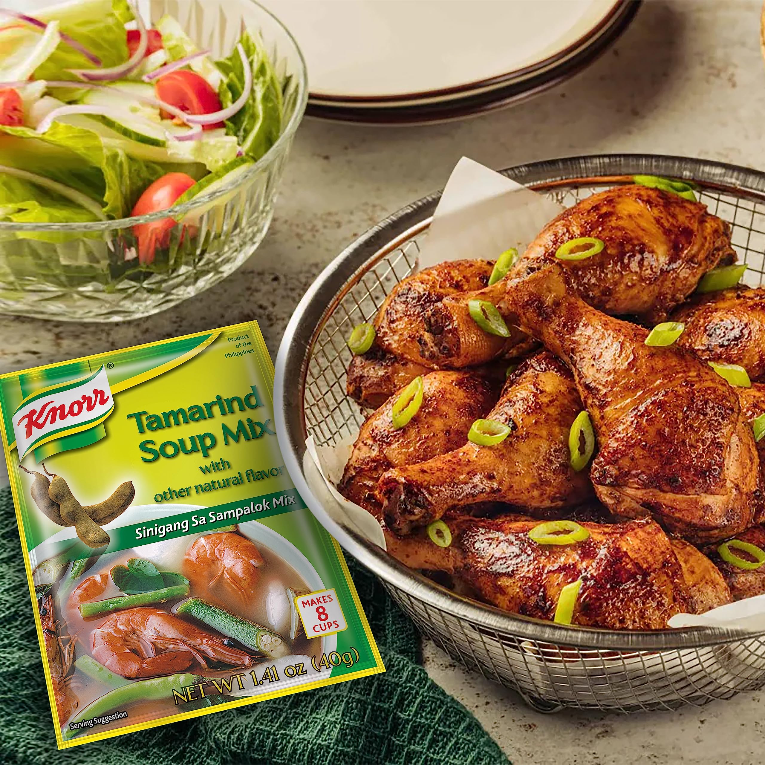 Knorr Tamarind Soup Mix kitchen scene with ingredients for quick meals.