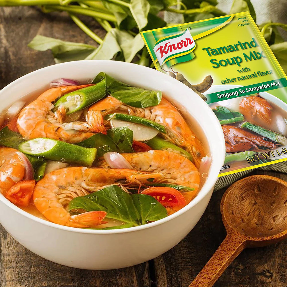 Knorr Tamarind Soup Mix measuring spoon with powder for easy prep.