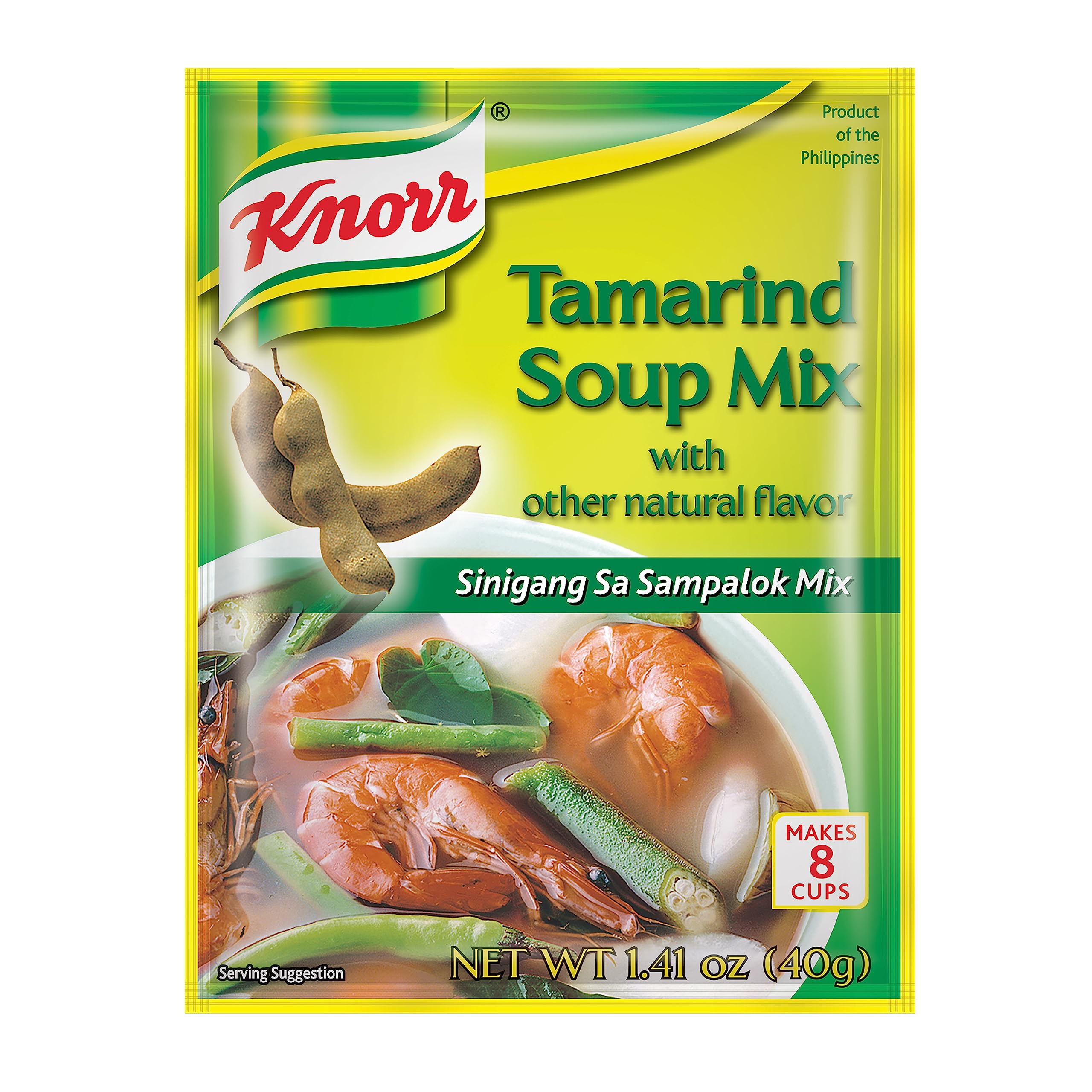Knorr Tamarind Soup Mix spoon pouring broth, ready in minutes.