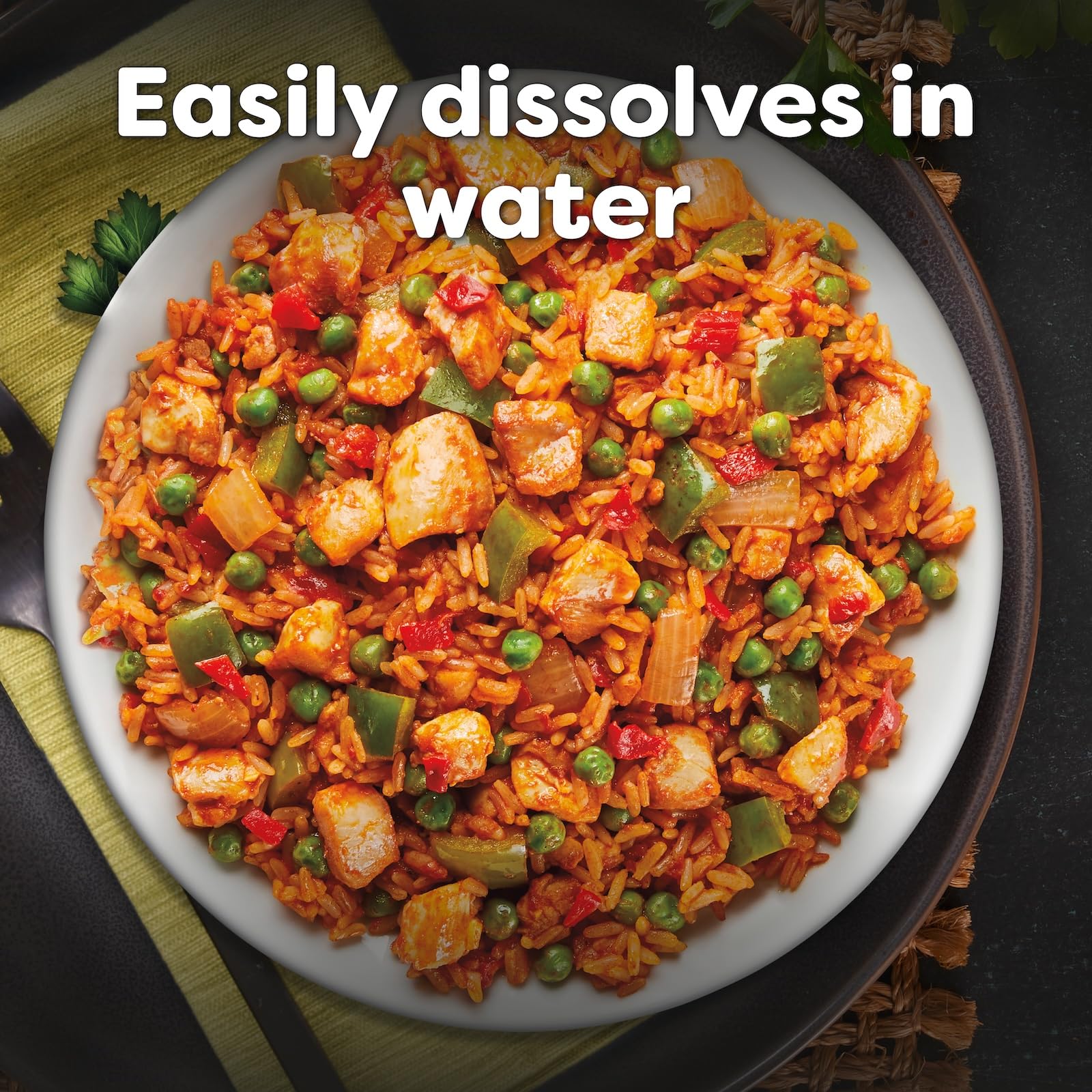 Knorr Tomato Bouillon base ingredients blend highlights tomato, chicken, onion.