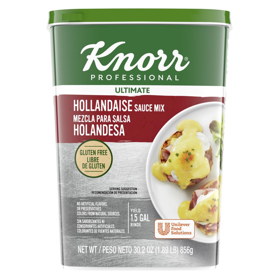 Knorr Ultimate Hollandaise Sauce Mix container showing gluten-free base for quick sauces.