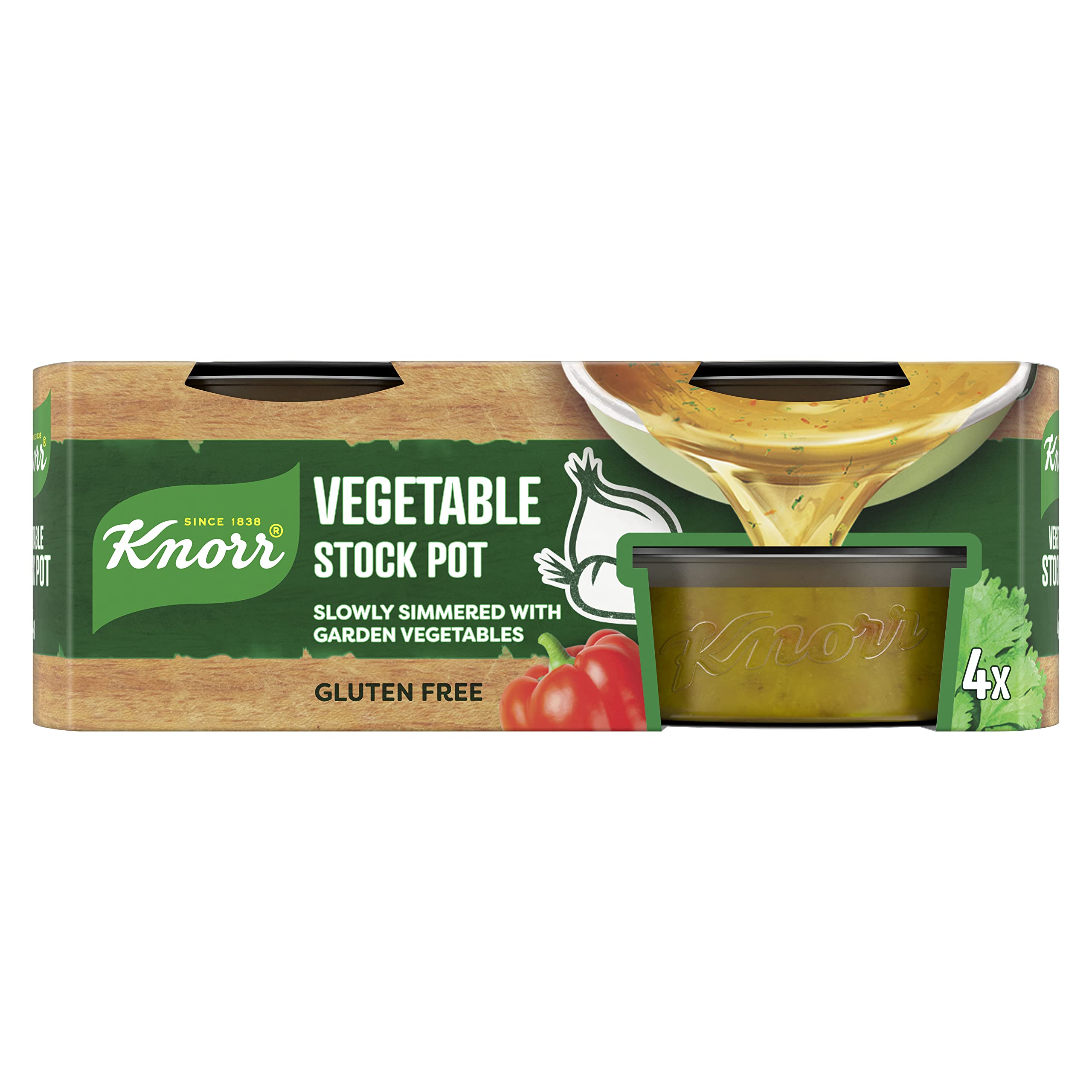 Knorr Vegetable Stock Pot packaging with four 28 g cubes for quick flavor base.