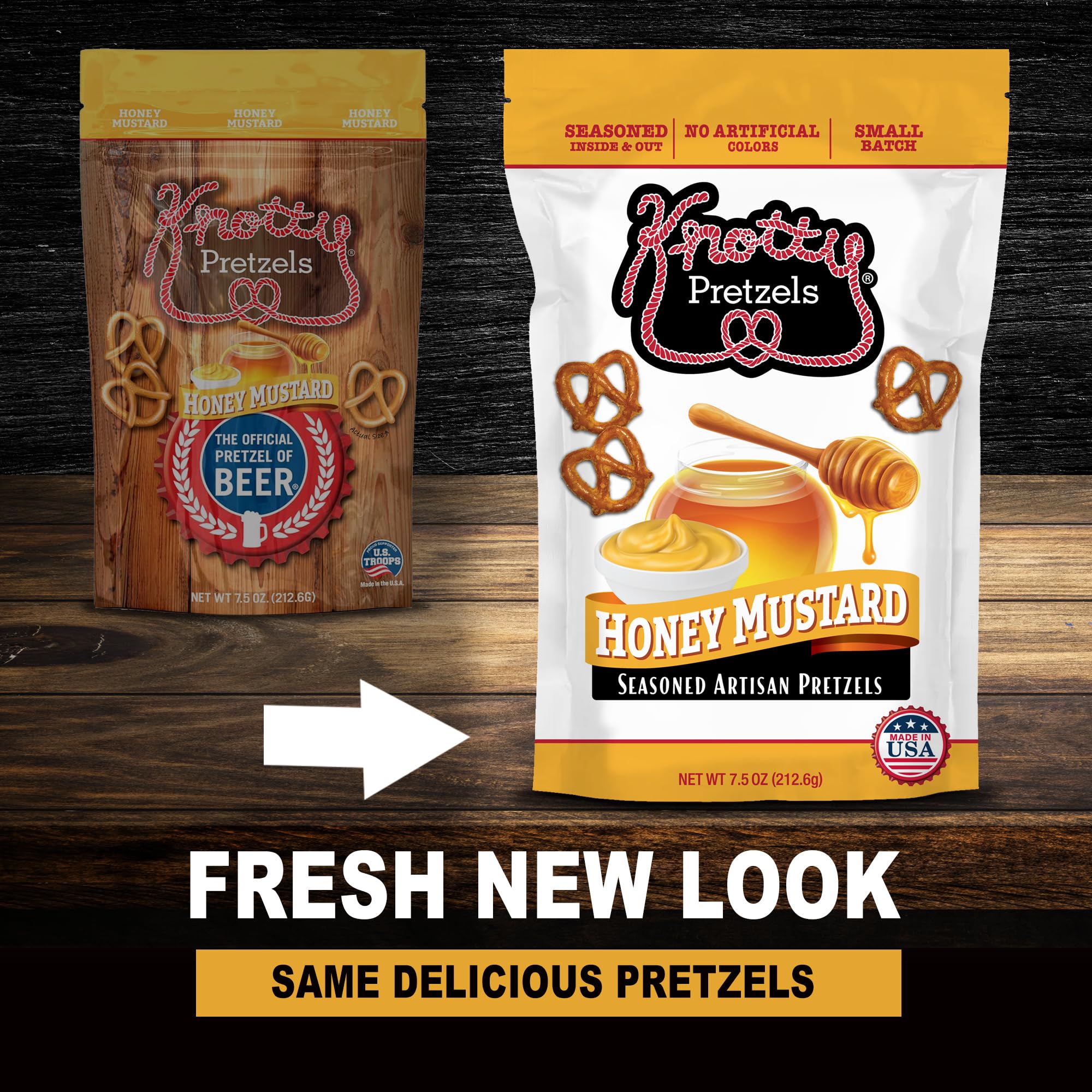 Knotty Pretzels travel-friendly 7.5 oz pack for on-the-go.