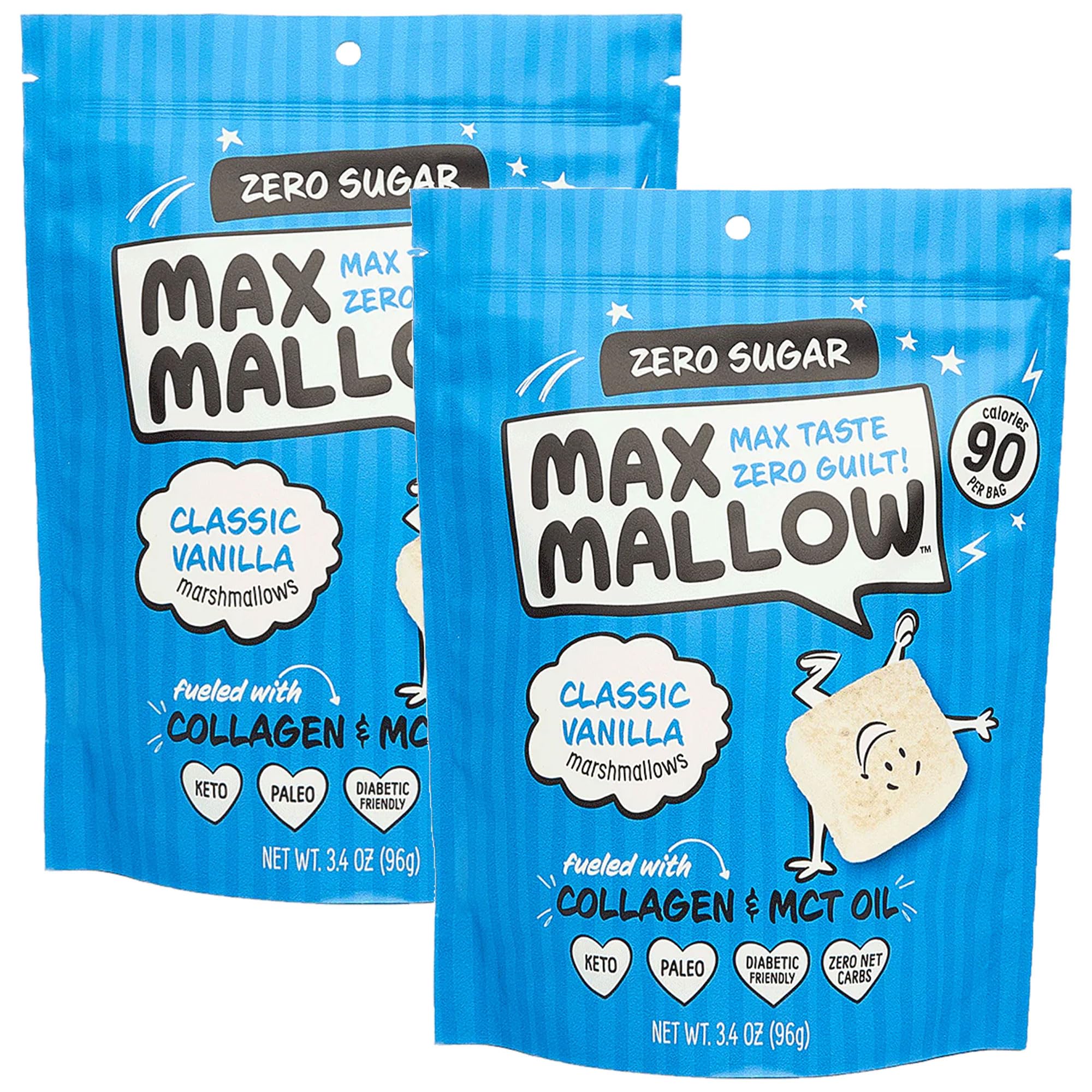 Know Brainer Max Mallow sugar-free marshmallows pack shot, keto-friendly snack.