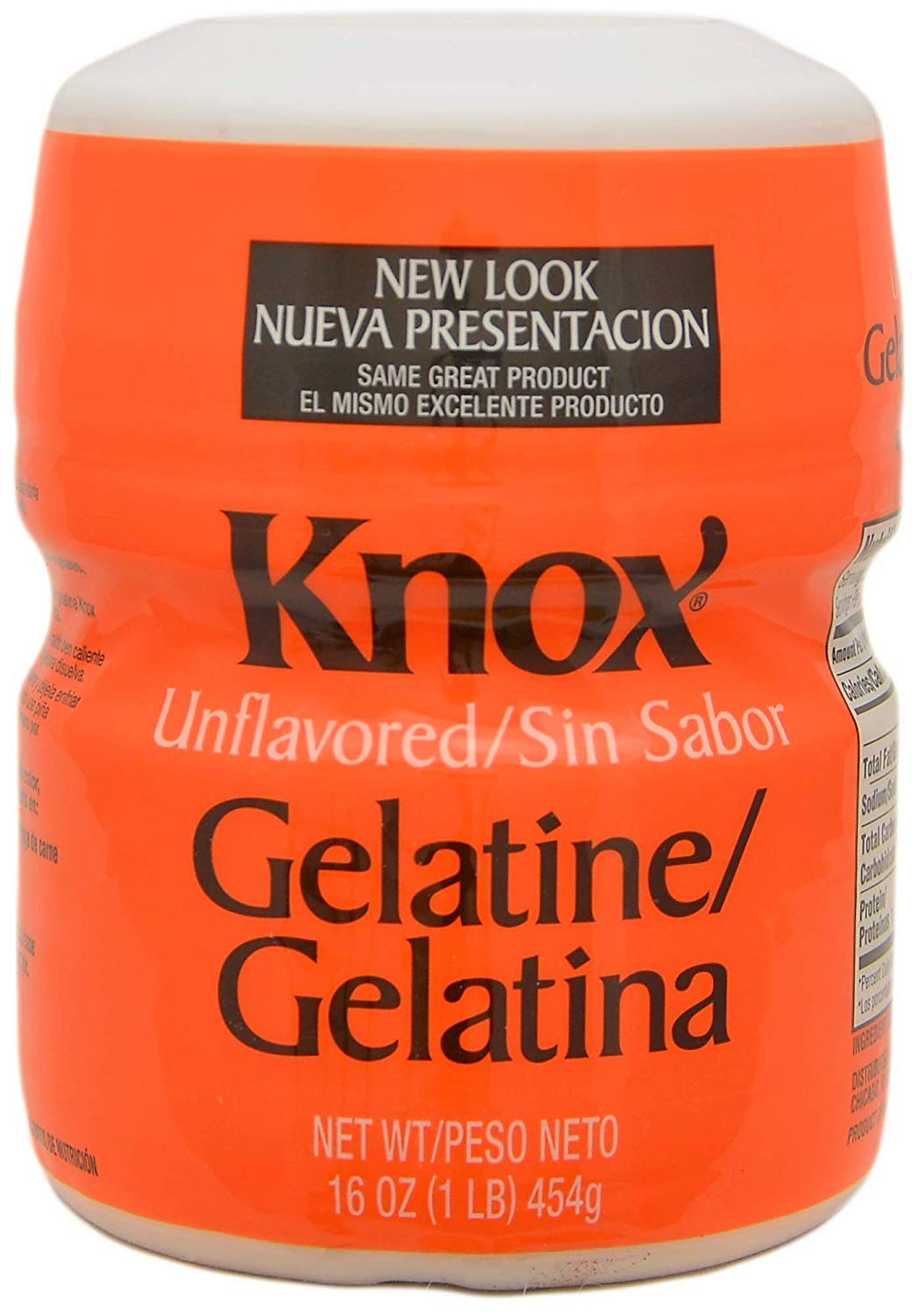 Knox unflavored gelatin 1 lb packaging shown for versatile kitchen use.