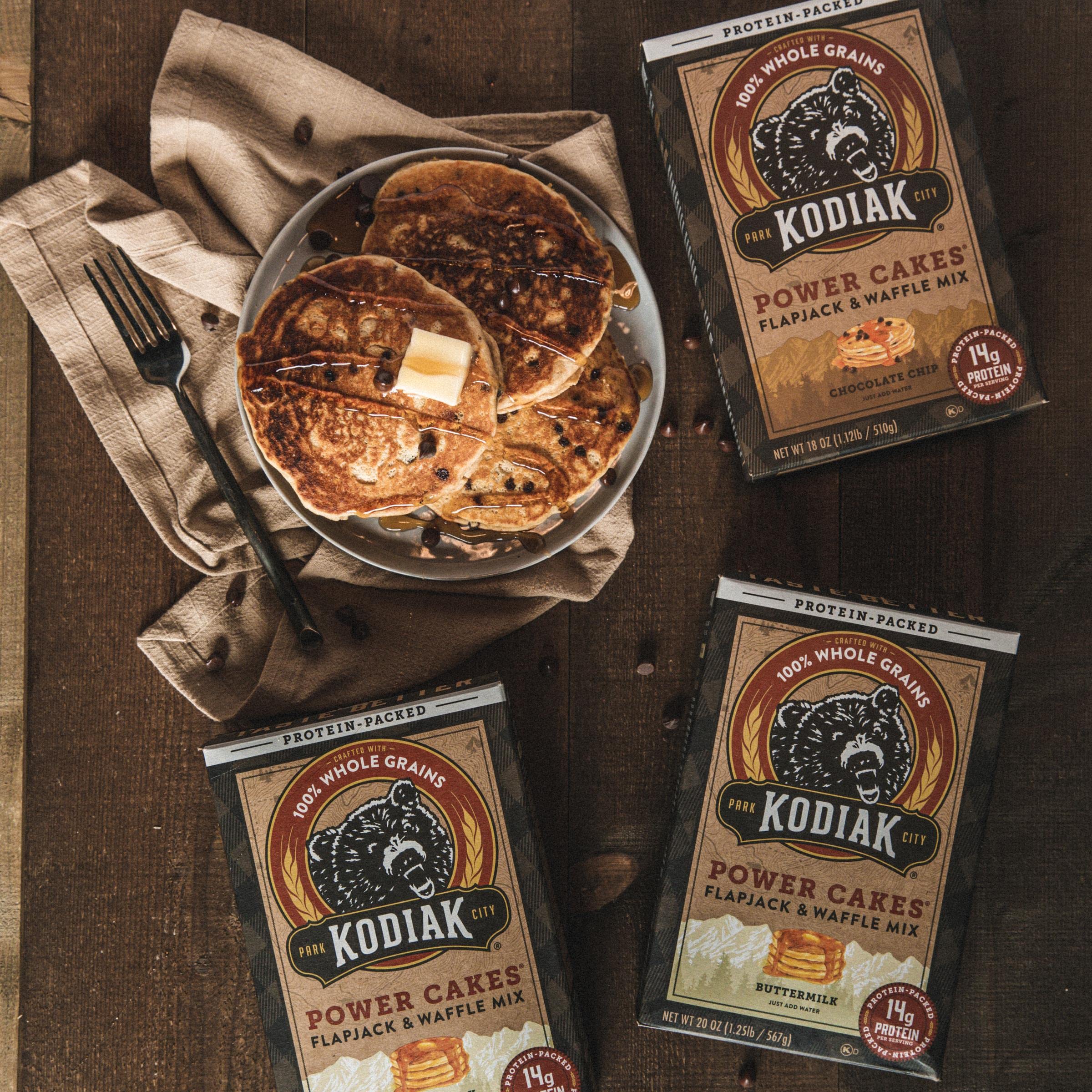 Kodiak Cakes pancakes on plate ready to serve family breakfast