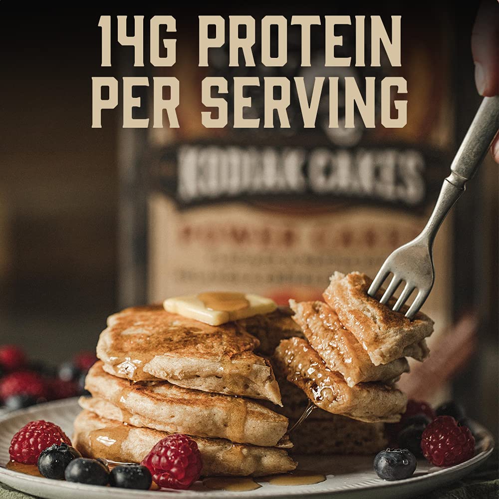 Kodiak Cakes pancake mix showing 14 g protein per serving