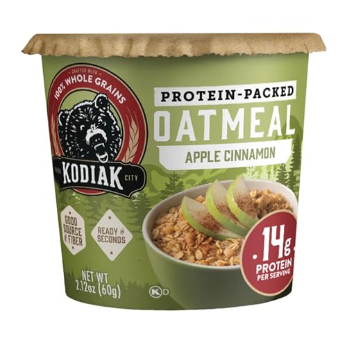Kodiak Cakes Apple Cinnamon Oatmeal in a Cup being prepared in a microwave in 60 seconds.