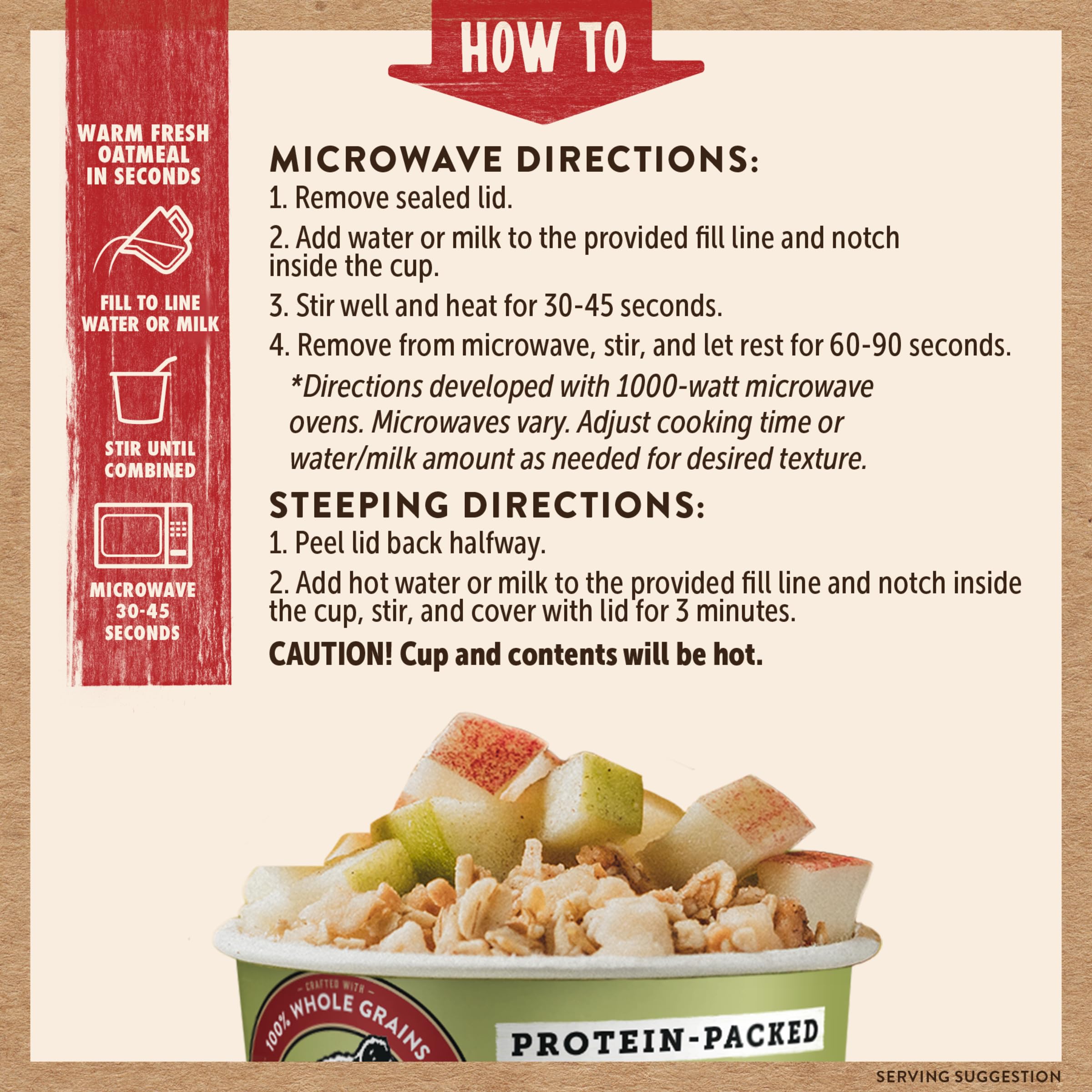 Kodiak Cakes Apple Cinnamon Oatmeal in a Cup outdoors, a hiking-friendly breakfast on the trail.