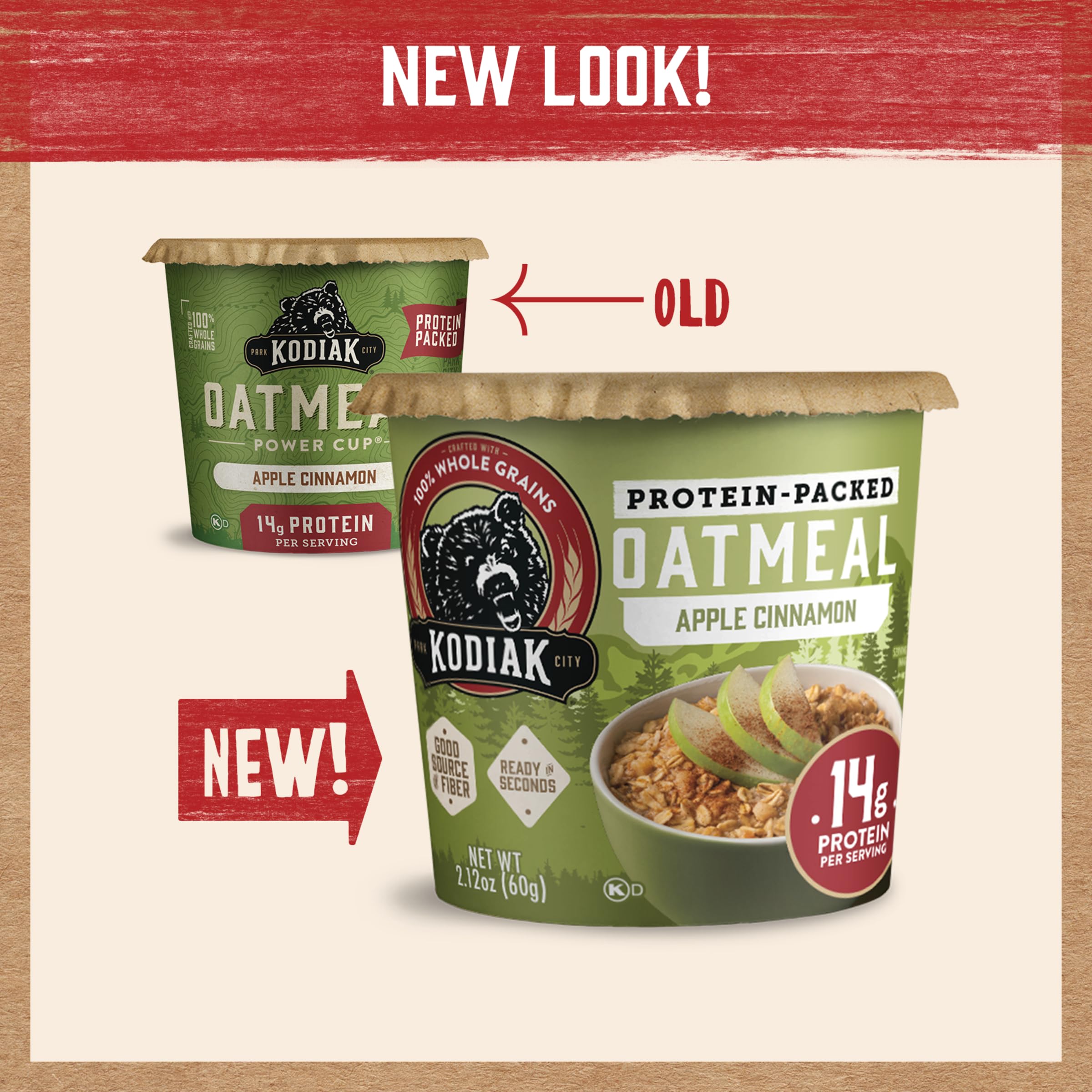 Kodiak Cakes Apple Cinnamon Oatmeal in a Cup 12-pack display for batch breakfasts.