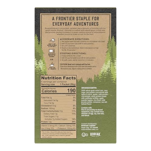 Kodiak Cakes Apple Cinnamon oatmeal packet close-up for a fast, protein-packed meal.