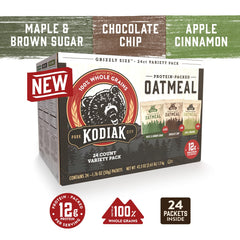 Kodiak Cakes apple cinnamon packet close-up, easy warm breakfast in minutes.
