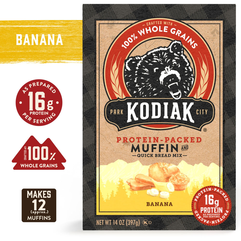 Ingredients of Kodiak Cakes Banana Muffin Mix in a close-up