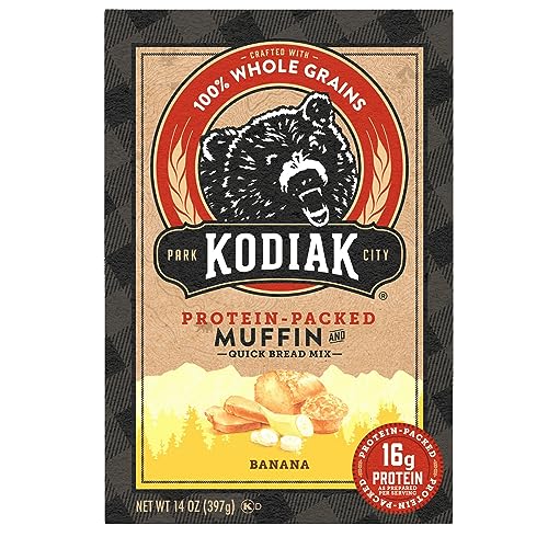 Pouring Kodiak Cakes banana muffin mix into a baking tray or muffin tin