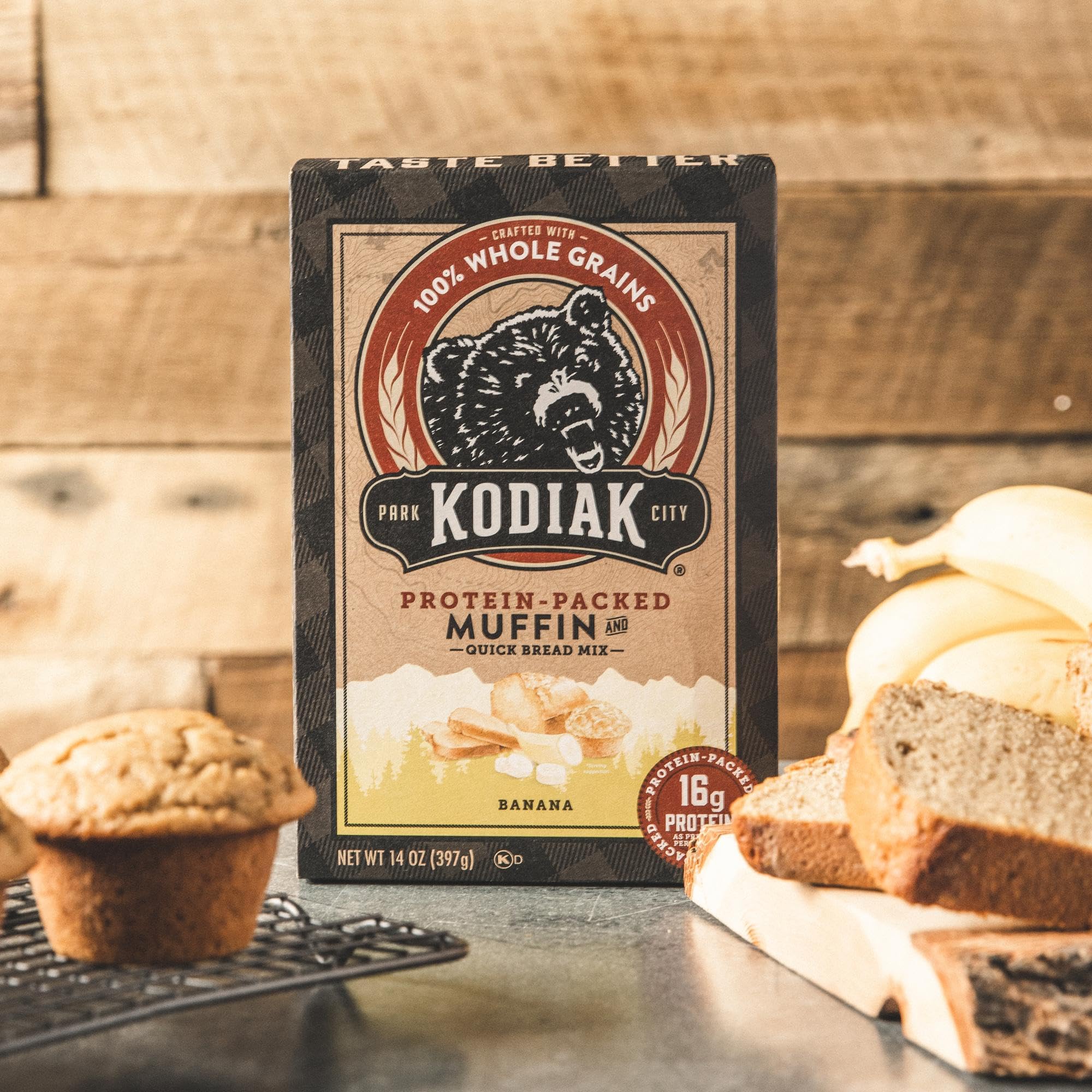 Freshly baked Kodiak Cakes muffins plated for serving