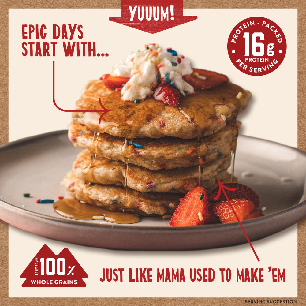 Kodiak Cakes Birthday Cake ingredients bowl, wholesome whole grains in every serving.