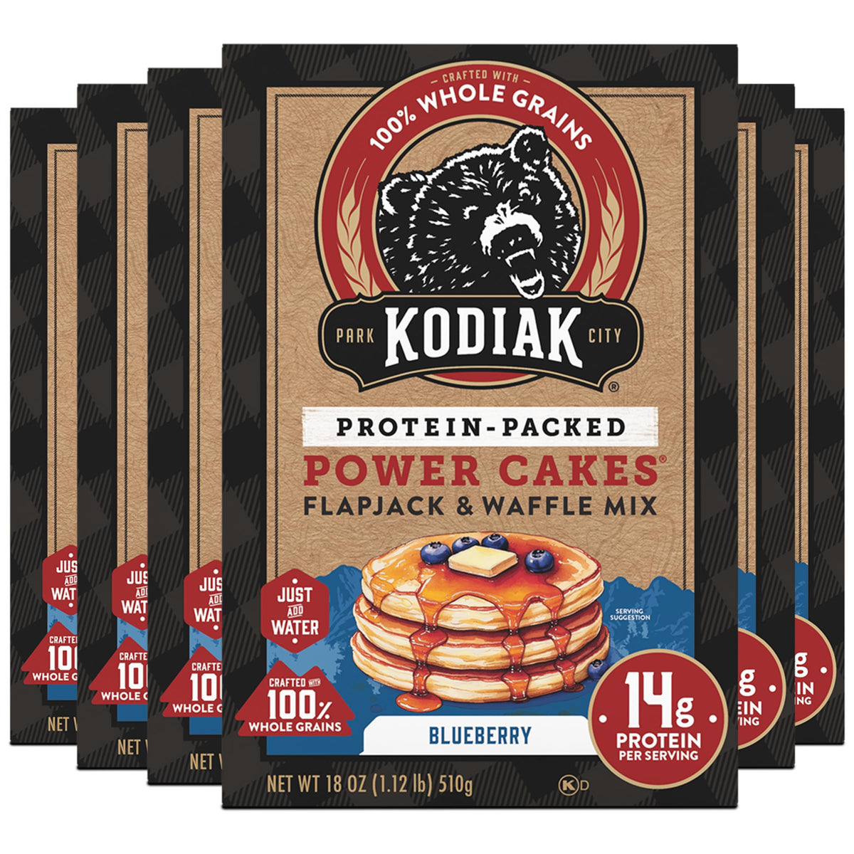 Kodiak Cakes Blueberry Power Cakes batter mix ready for quick high-protein breakfasts.