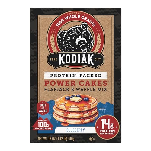 Kodiak Cakes Blueberry Power Cakes box-front with six-pack.