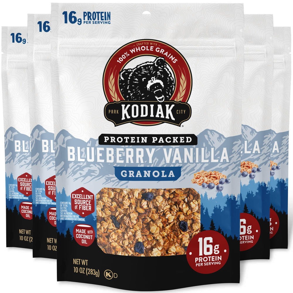 Kodiak Cakes granola Blueberry Vanilla pouch front, ready for on-the-go protein boost.