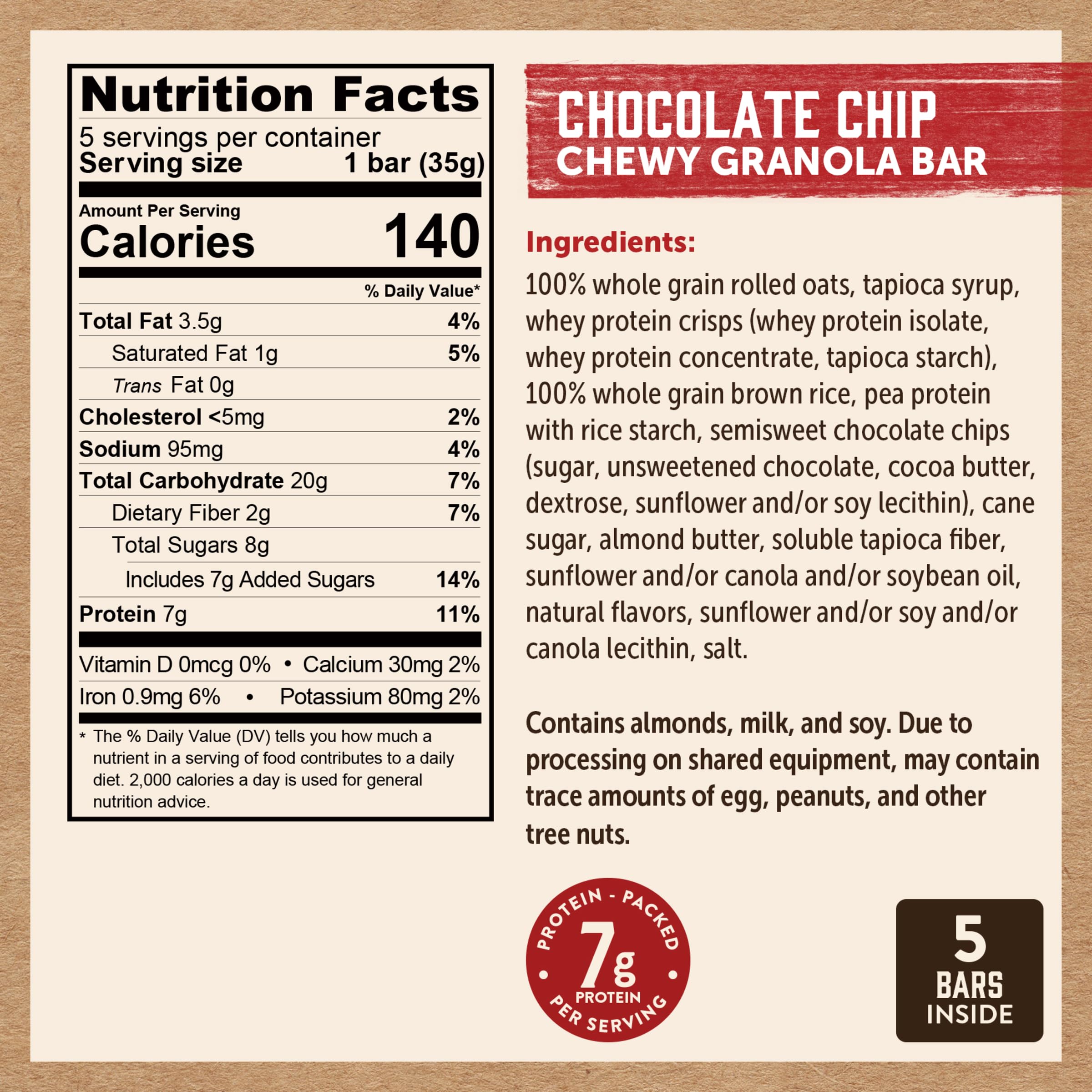 Kodiak Cakes chocolate chip bars close-up highlighting chewy texture.