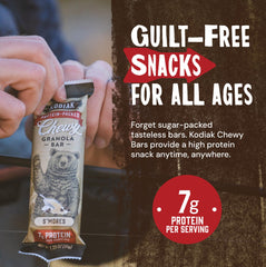 Kodiak Cakes Chewy S'mores granola bars, protein-packed snack option.