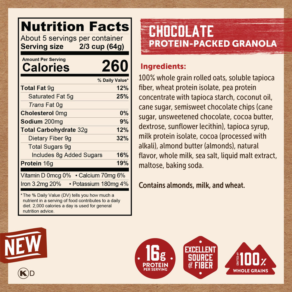 Open Kodiak Cakes Chocolate Granola pouch with resealable seal for on-the-go freshness