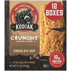 Kodiak Cakes Crunchy Granola Bar chocolate chip closeup showing crispy texture for on-the-go snacking