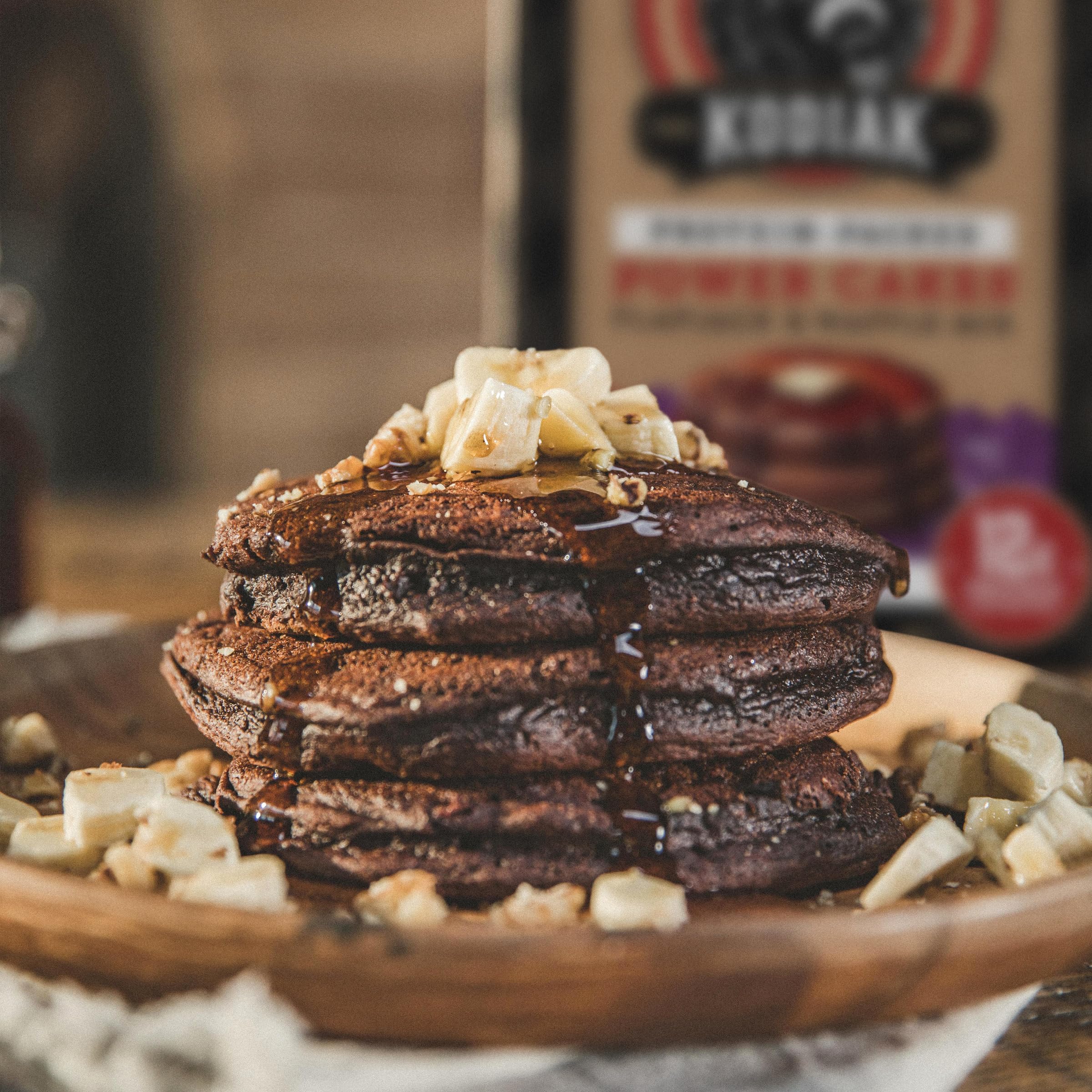 Recycled box close-up showing eco-friendly packaging from Kodiak Cakes.