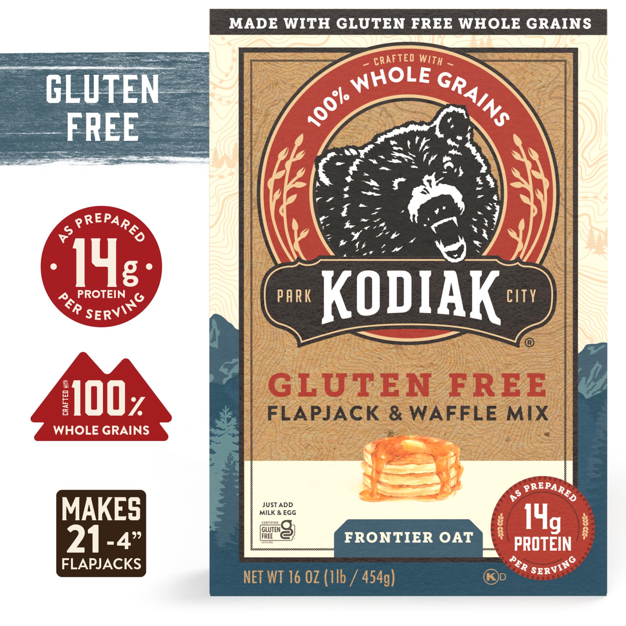 Kodiak Cakes Frontier oat ingredients close-up, non-GMO and gluten-free for mindful breakfasts.