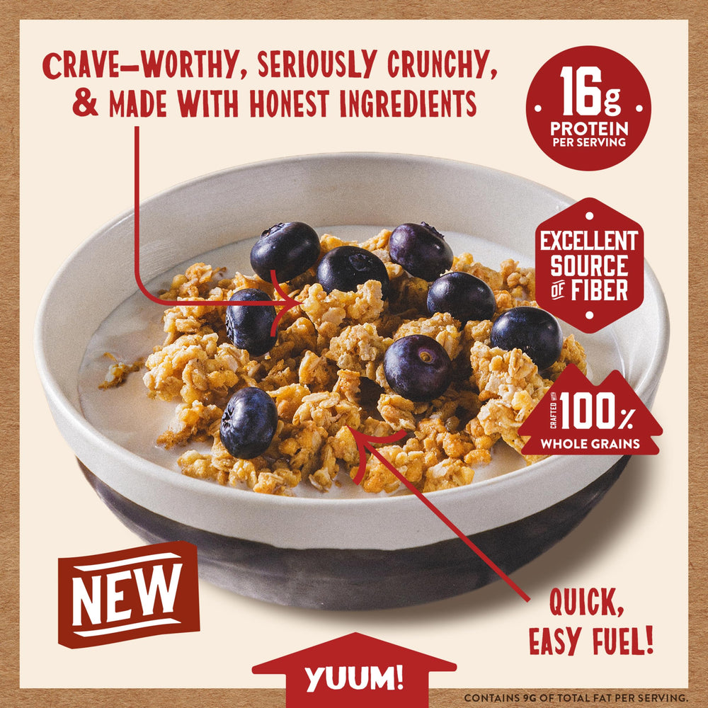 Kodiak Cakes Honey Oat Granola bowl with yogurt shows versatile toppings.