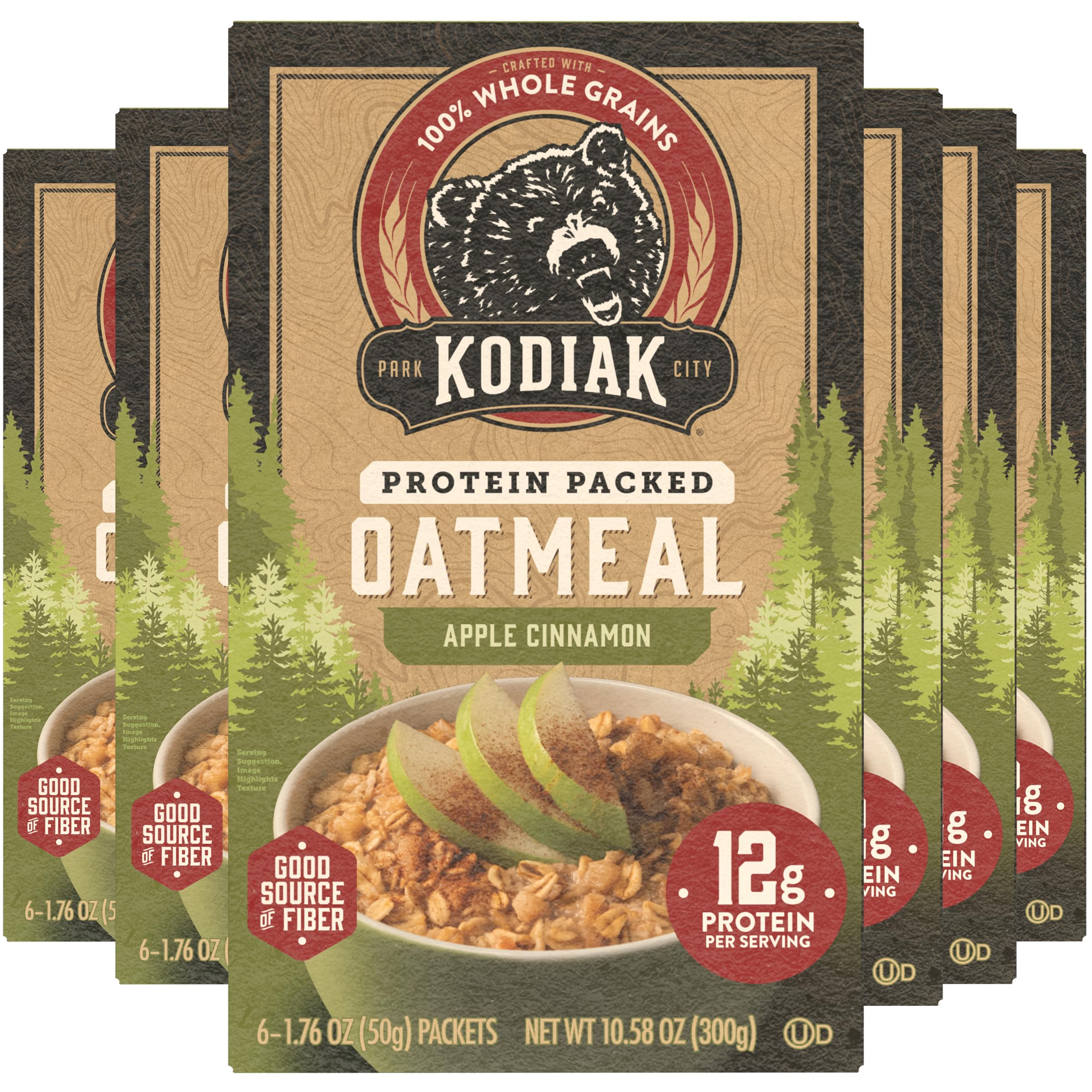 Kodiak Cakes Apple Cinnamon oatmeal boxes on display for quick, wholesome breakfasts.