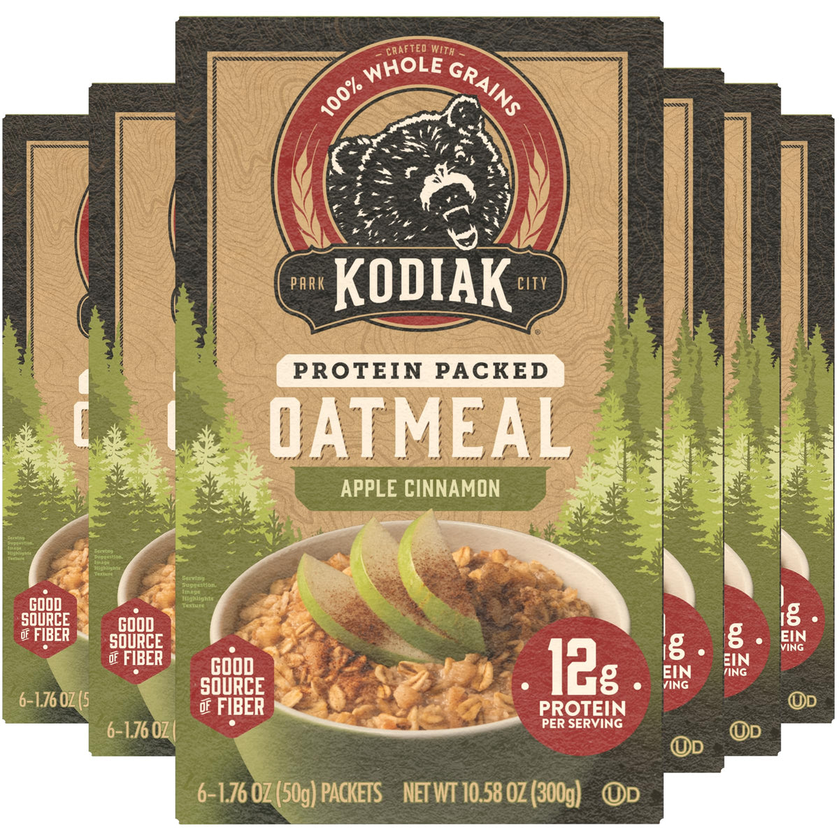 Kodiak Cakes Apple Cinnamon oatmeal boxes on display for quick, wholesome breakfasts.
