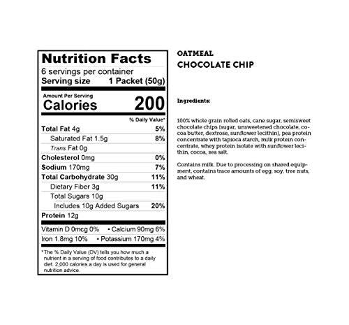 Kodiak Cakes instant oatmeal chocolate chip packets closeup highlights portion-controlled protein.
