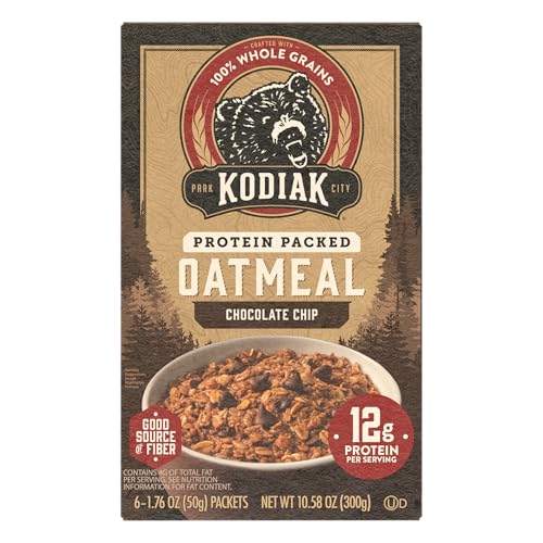 Kodiak Cakes instant oatmeal chocolate chip prep microwave scene demonstrates quick breakfast.