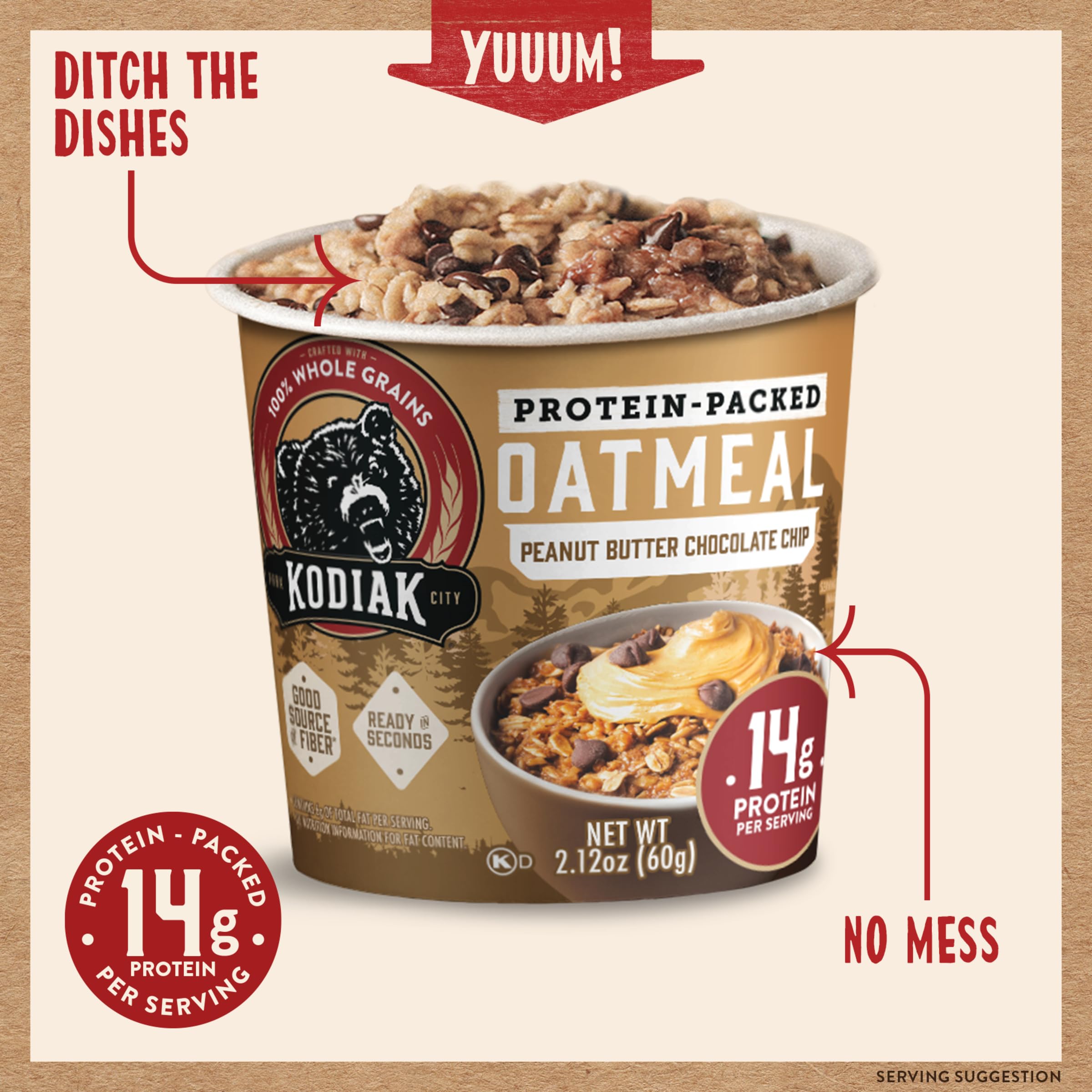 Stacked Kodiak Cakes cups illustrate a convenient multi-pack for on-the-go mornings.