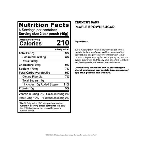 Kodiak Cakes bar nutrition label highlights 10 grams of protein for lasting fullness.