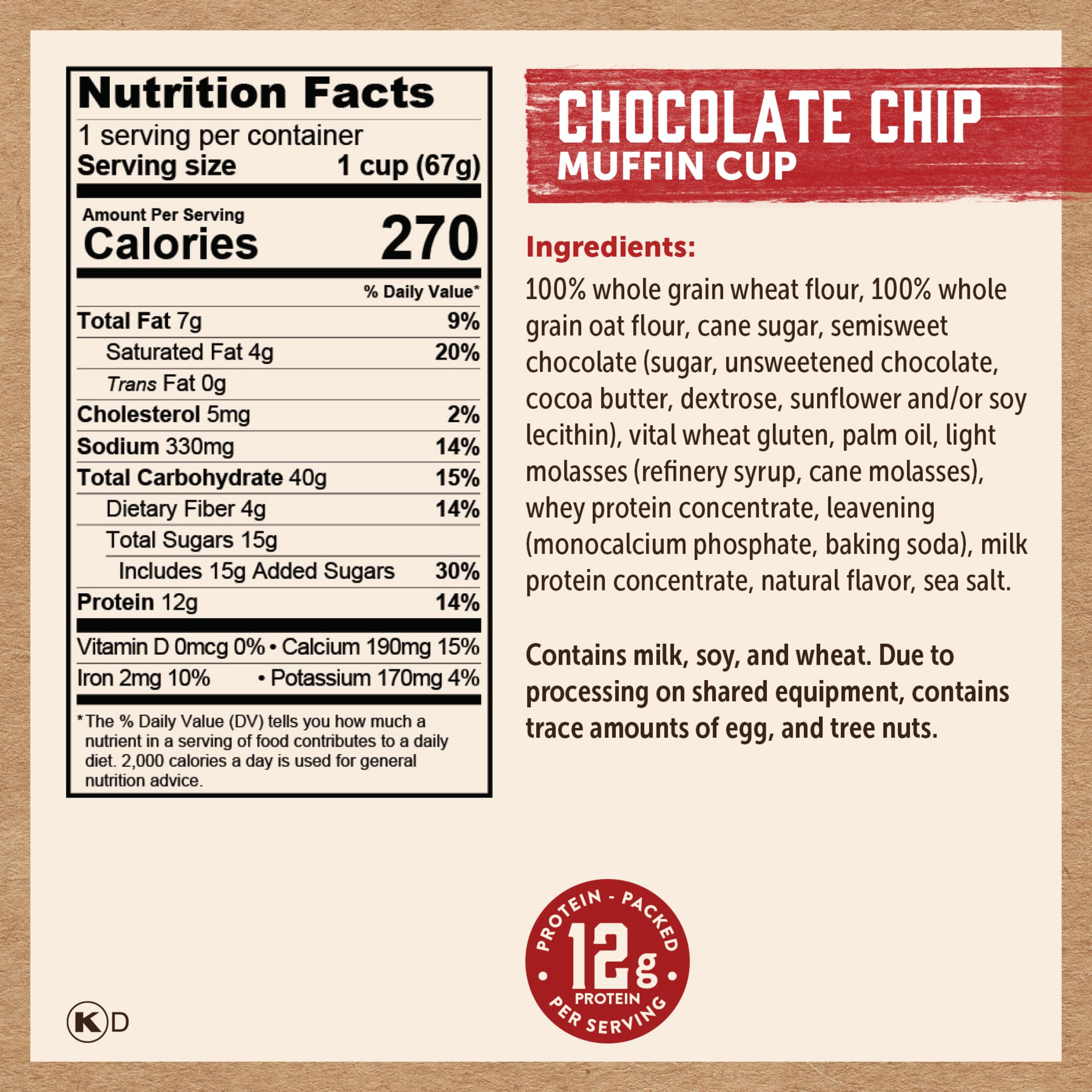 Kodiak Cakes Minute Muffins Chocolate Chip microwavable cup—ready in 60 seconds