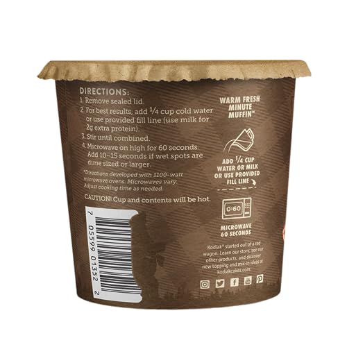Kodiak Cakes Minute Muffins Chocolate Chip nutrition label—12 g protein per muffin